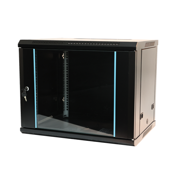 Cabinet 9U-300 Wall Data Cabinet 9 Unit 300mm Deep Black Glass Door Rack